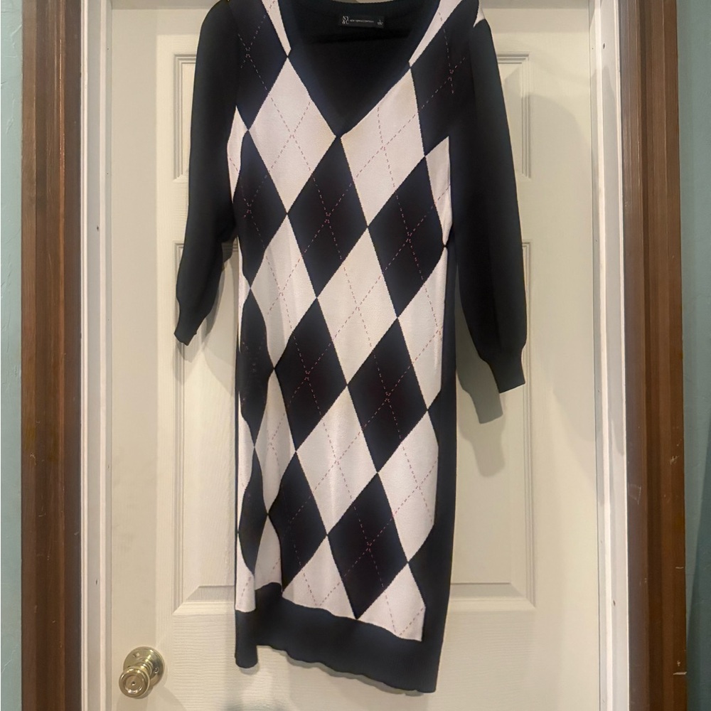 Black and White Argyle Sweater Dress